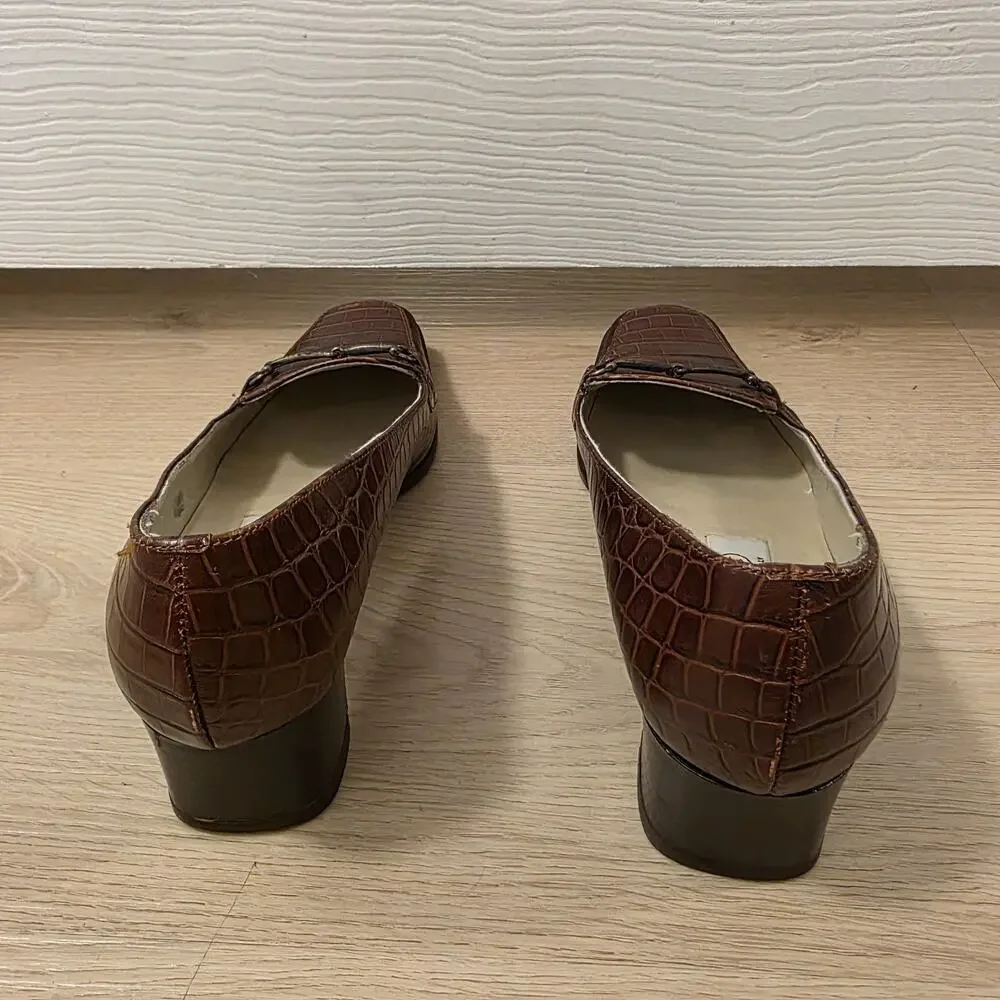 Vintage Talbots Brown Leather Snakeskin Preppy‎ Dark Academia Heels Size 6